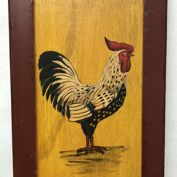 Vintage Chicken Hand painted rooster on wood shabby chic French country Home - Picture 3 of 9